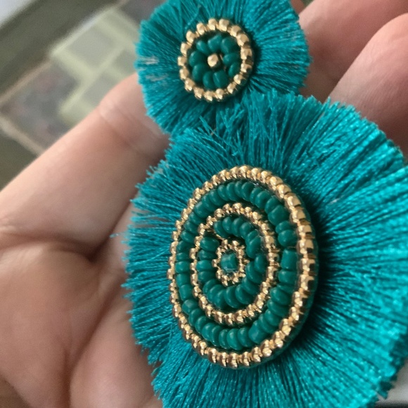 BOHO VIBE TEAL BEADED FRINGE EARRINGS/ ONE PAIR ⭐️ NEW CONDITION/ PIERCED - Picture 2 of 6